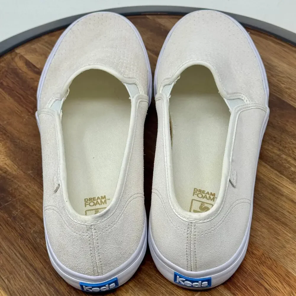 KEDS Double Decker Perforated Slip On Sneakers Off White Casual Shoes Women's 10